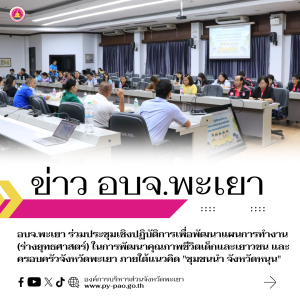 อบจ.พะเยา ร่วมประชุมเชิงปฏิบัติการเพื่อพัฒนาแผนการทำงาน (ร่างยุทธศาสตร์) ในการพัฒนาคุณภาพชีวิตเด็กและเยาวชน และครอบครัวจังหวัดพะเยา ภายใต้แนวคิด “ชุมชนนำ จังหวัดหนุน”